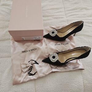 Mach & Mach Black Women's Heels with Crystal Embellishment